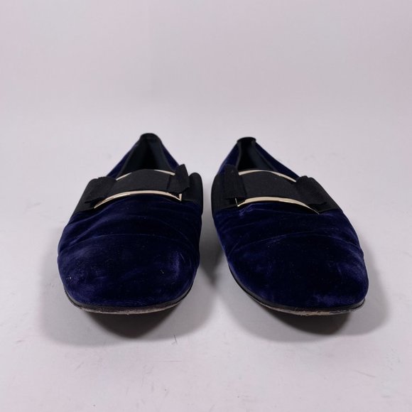ROGER VIVIER Navy Velvet 'Tuxedo' Metal Buckle Loafers - Picture 2 of 8